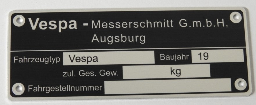 Typenschild "Vespa Messerschmitt"