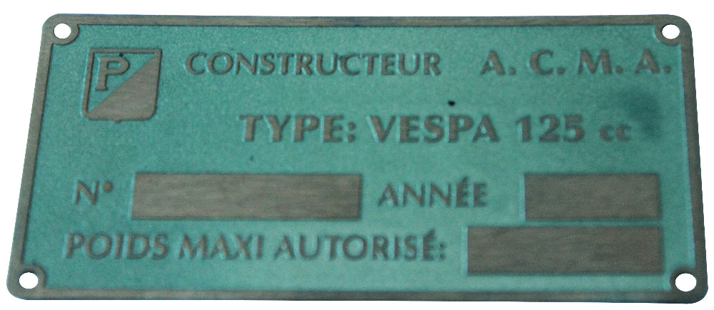 Typenschild Vespa ACMA 125 , rechteckig