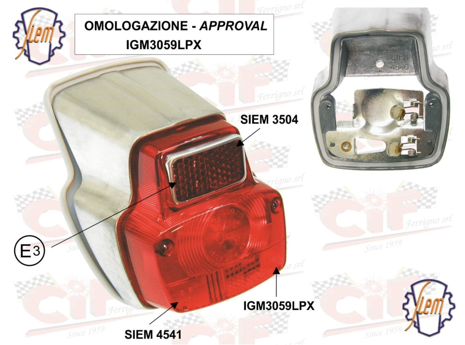 Rücklicht SIEM , Metallgehäuse für Vespa V90 / 125