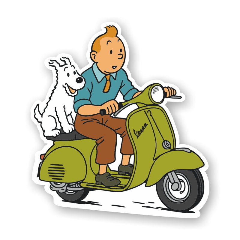 PVC Aufkleber Tim & Struppi auf Vespa